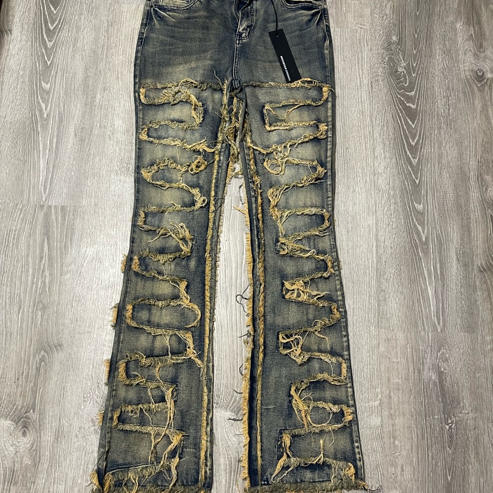 Distressed Black and Tan Women's Jeans